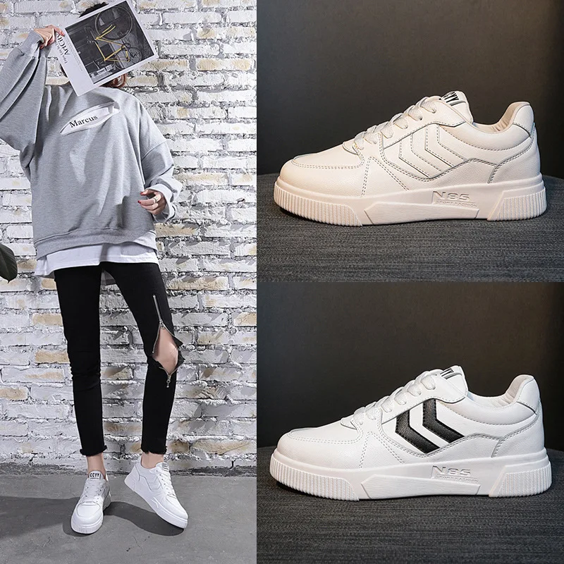 

New Pattern Ventilation Small White Shoes Woman Joker Korean Student Shoe Flat Bottom Run Skate Shoes Chalaza Casual Shoes