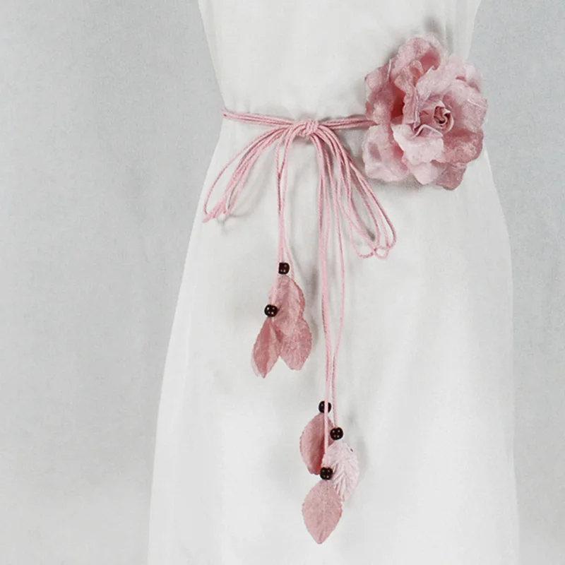 women fashion flower string tassel waist belts for dresses knot female