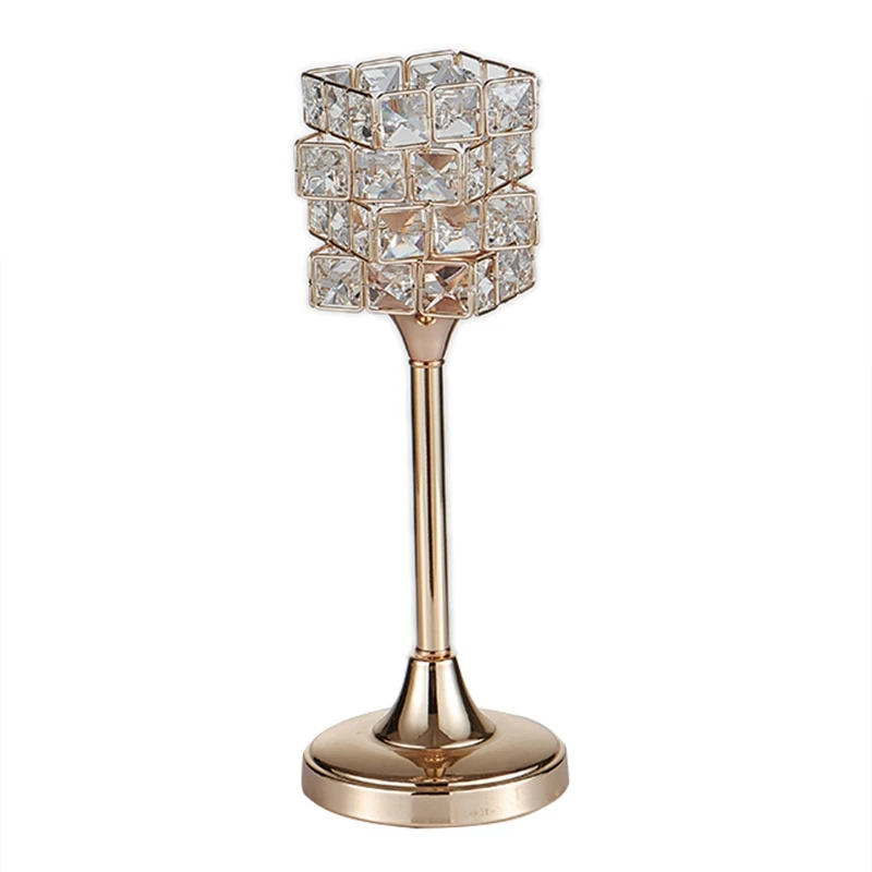 New Peculiar Metal Golden Finish Candle Holder With Crystals Wedding Candelabra Centerpiece Home Decoration Candlesticks | Дом и сад