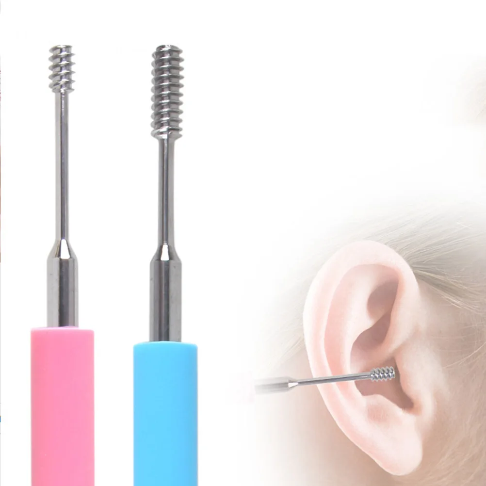 

1PC Silicone Case Double Ear Spoon Portable Double Head Stainless Steel Spiral Cleaner Loop Earpick Wax Removal
