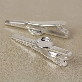 

Tie clip Bar with 12mm Round Bezel tray Center Men's Tie Clips Clasps Glass Cameo Cabochons Base Blanks Findings Silver Plated
