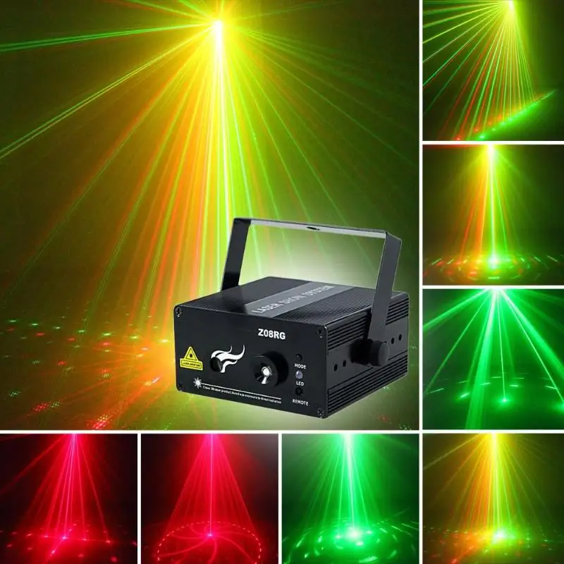 

DC 12V Single-hole Stage laser light Remote 8 Patterns RG BLUE LED Stage laser Lighting Home DJ Party US