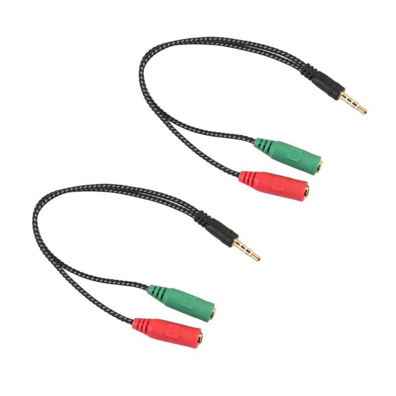 

Cable Adapter 2 In 1 Splitter 4 Pole 3.5mm Audio Earphone Headset to 2 Female Jack Headphone Mic Audio Cable 3 pole for PC