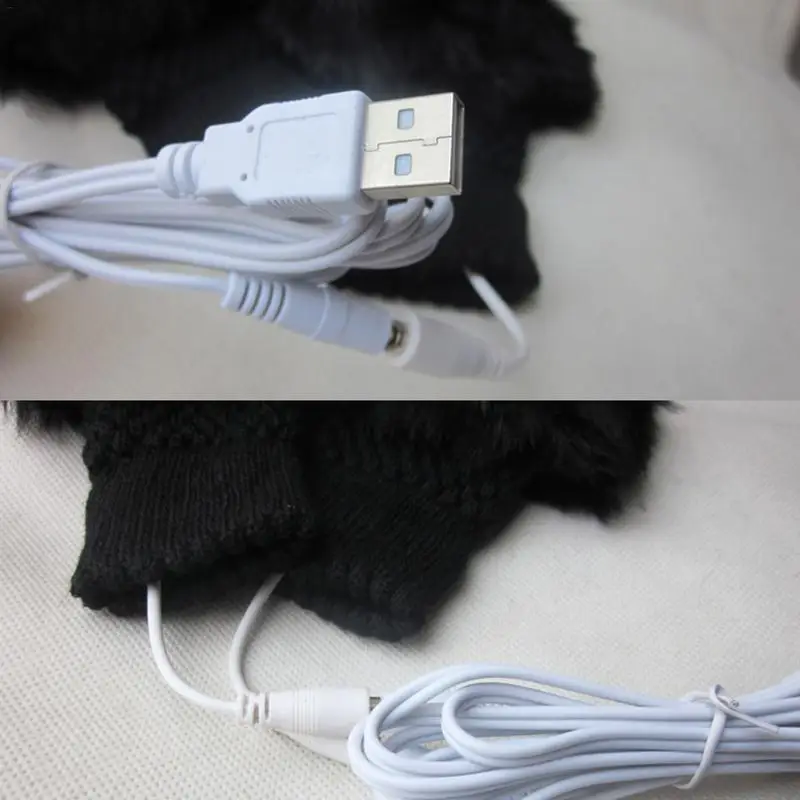 Женские перчатки с подогревом USB для зимы теплые электрические милым кроличьим