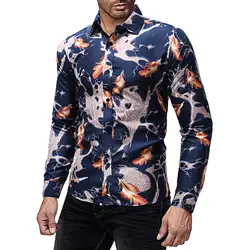 Плюс Размеры Для мужчин Перья Узор рубашка с длинными рукавами Для мужчин рубашка на пуговицах нерегулярные цифровой печати осень-зима