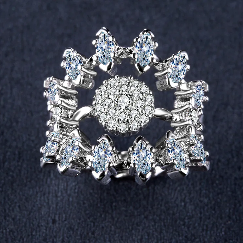 

Huitan Wedding Anniversary Ring with Clear White Cubic Zirconia Micro Pave Luxury Cocktail Party Rings for Women Lover Gift