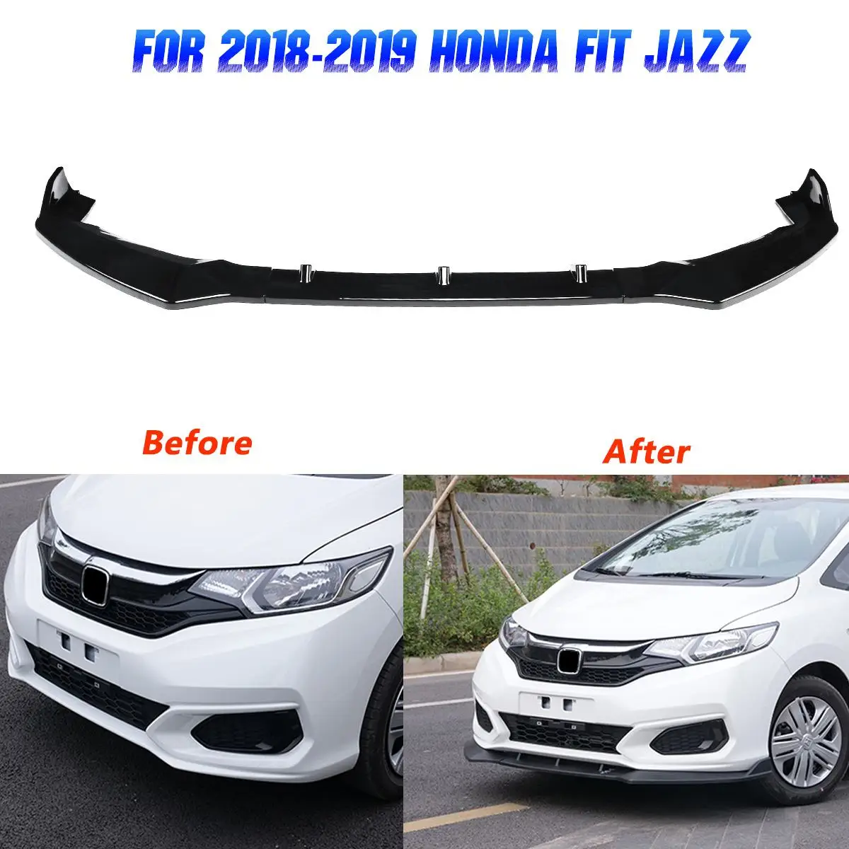 

3pcs 1Set Front Bumper Lip Cover Trim for Honda FIT JAZZ 2018-2019 Exterior Parts Scratchproof Gloss Black ABS Bumpers