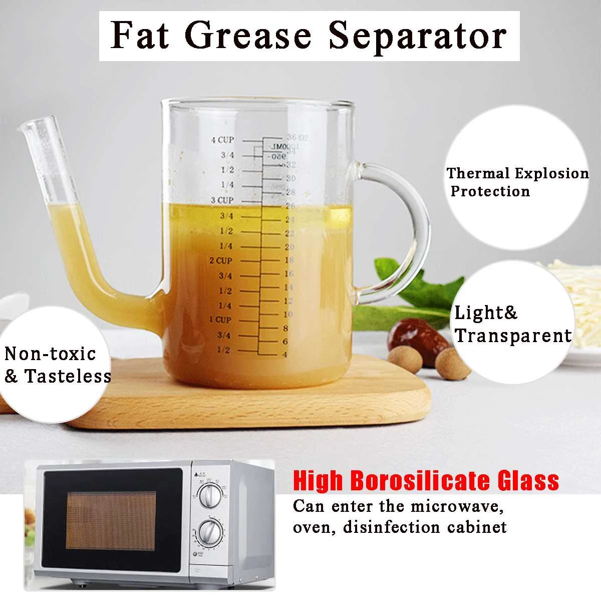 Pyrex Glass Gravy Separator Jug Strainer Grease Fat Cup Oil Bottle