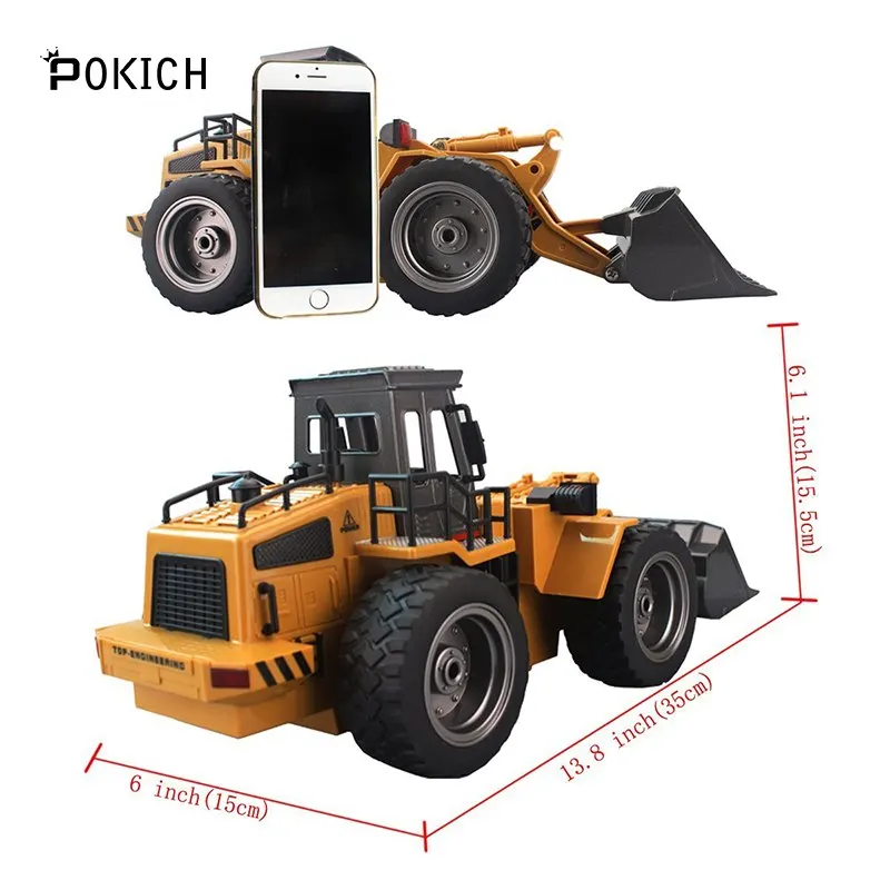 Pokich RC 1:18 колесный фронтальный погрузчик бульдозер с дистанционным управлением Грузовик 6 каналов 2,4 г сплав автомобиль трактор игрушка с подсветкой