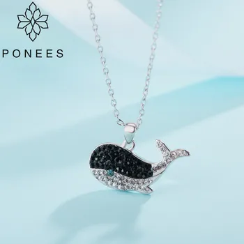 

PONEES Cute White/Black Crystal Whale Necklace Animal Necklace Fish Necklaces & Pendants For Women