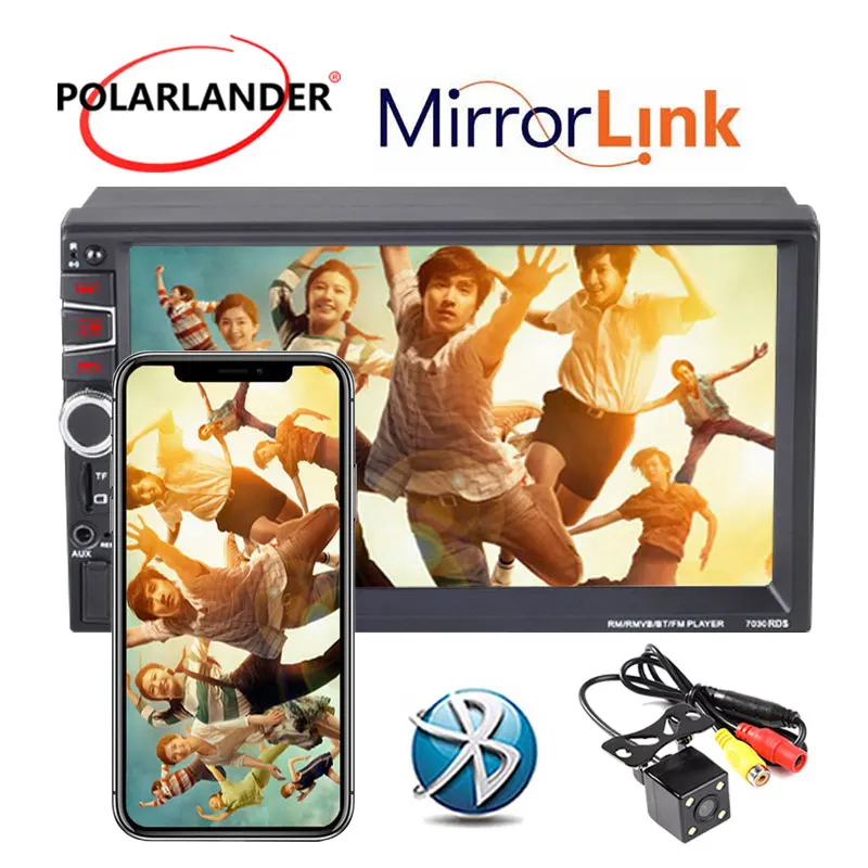 

7" 2 Din Car Radio RDS Multimedia Bluetooth FM USB Charger Mirror Link For Android HD Video Playback MP5 Player Rear Camera