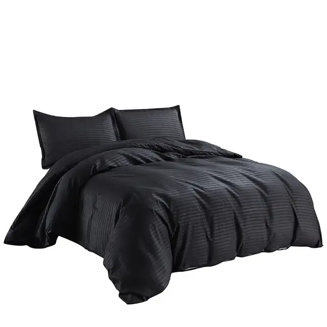 Online Shop Hotel Satin Strip Solid Black Color School Bedding