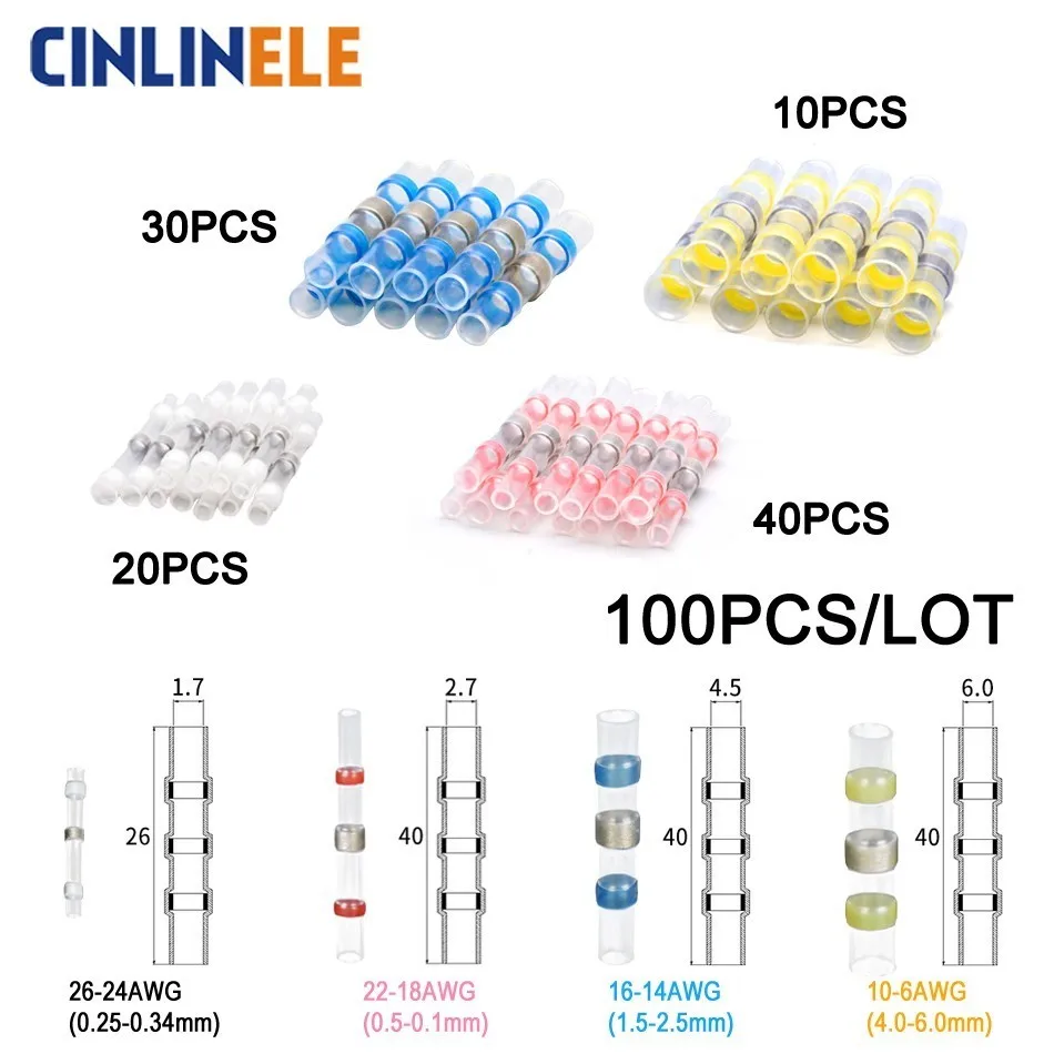 

Waterproof Heat Shrink Solder Sleeves Car Crimp Butt Wire Terminal Connectors terminator Electrical Conector ferramenta