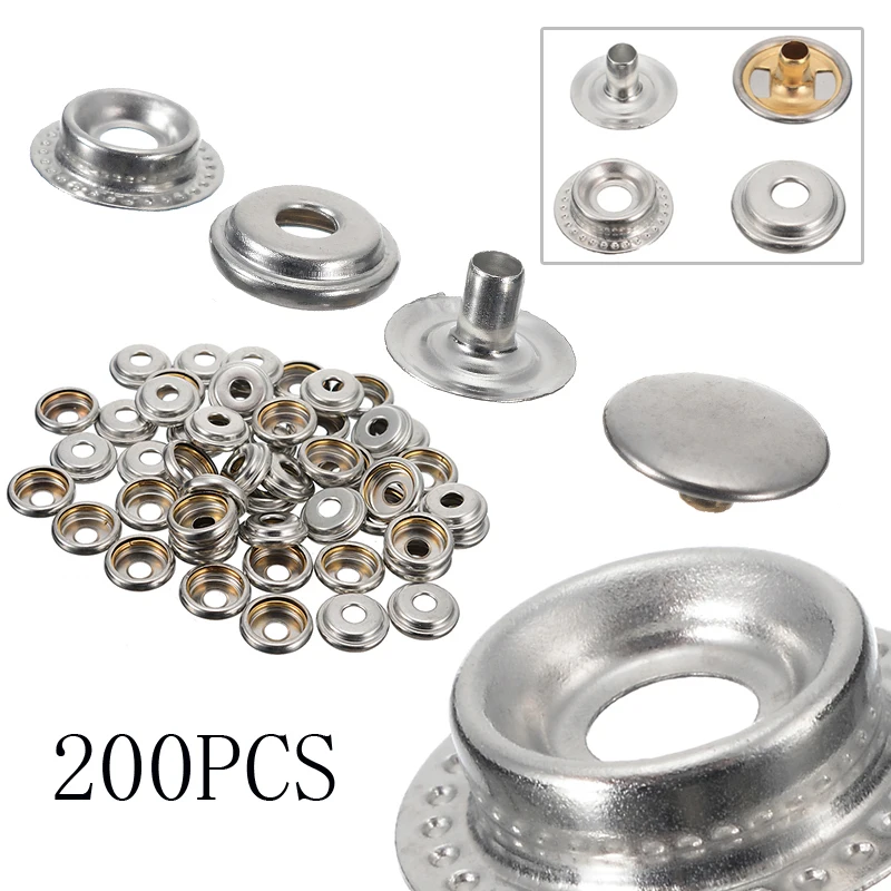 

200x Snap Fastener Kit For Canvas Boat Cover Cars Hoods, Leather Jackets,