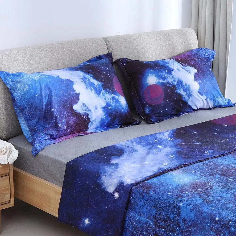 

Bedding Set 2 Types 100% Polyester Duvet Cover Reactive Printing Starry Sky Pattern Three-piece Set