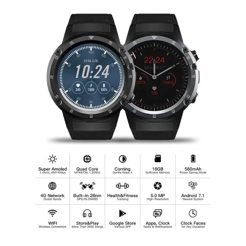 

Zeblaze THOR 4 Plus 4G Global Bands SmartWatch GPS/GLONASS android watch Quad Core Offline Music Smart Assistant Smart Watch Men