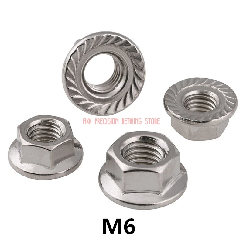 

Left Hand Thread Bolts Plastic Spacer 100pcs/lot Metric Thread Din6923 M6 304 Stainless Steel Hex Flange Nut Hexagon With A2-70