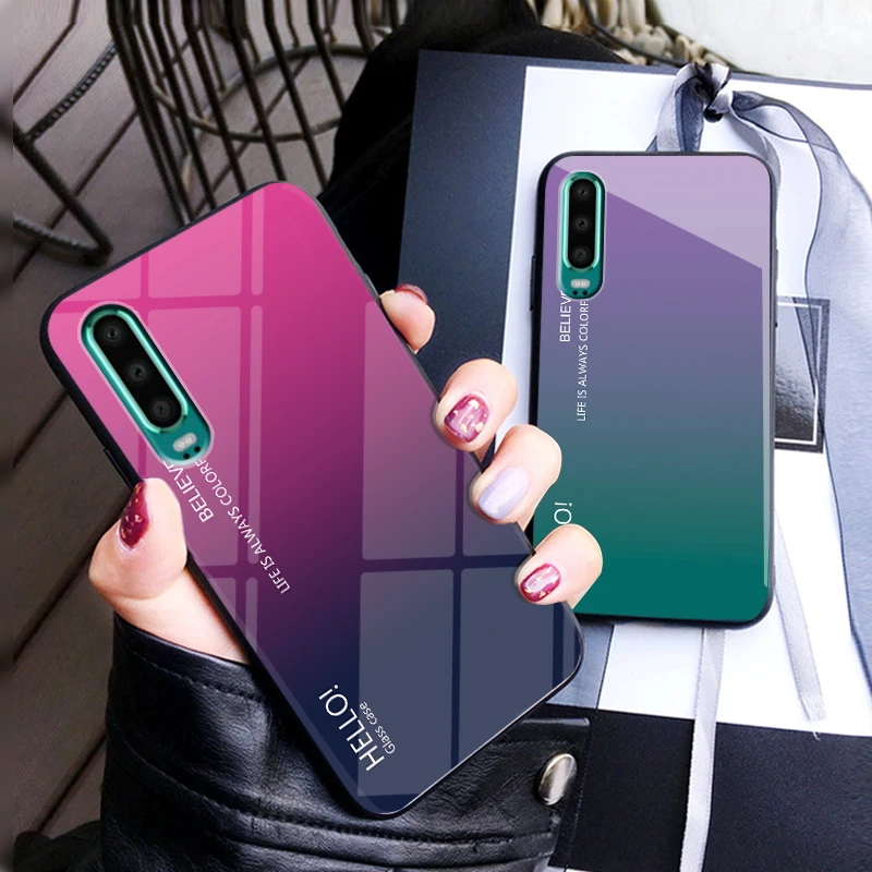 Чехол для Huawei P30 чехол из закаленного стекла Lite чехол-бампер с градиентным цветом