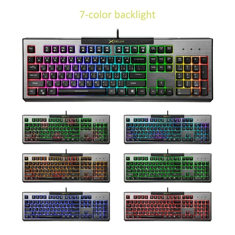Delux KM9036 Russian Version Gaming Keyboards 104 Keys 7 Color Backlight Standard Keypad Mechanical Feeling For Gamer PC Laptop Delux KM9036 Russian Version Gaming Keyboards 104 Keys 7 Color Backlight Standard Keypad Mechanical Feeling For Gamer PC Laptop