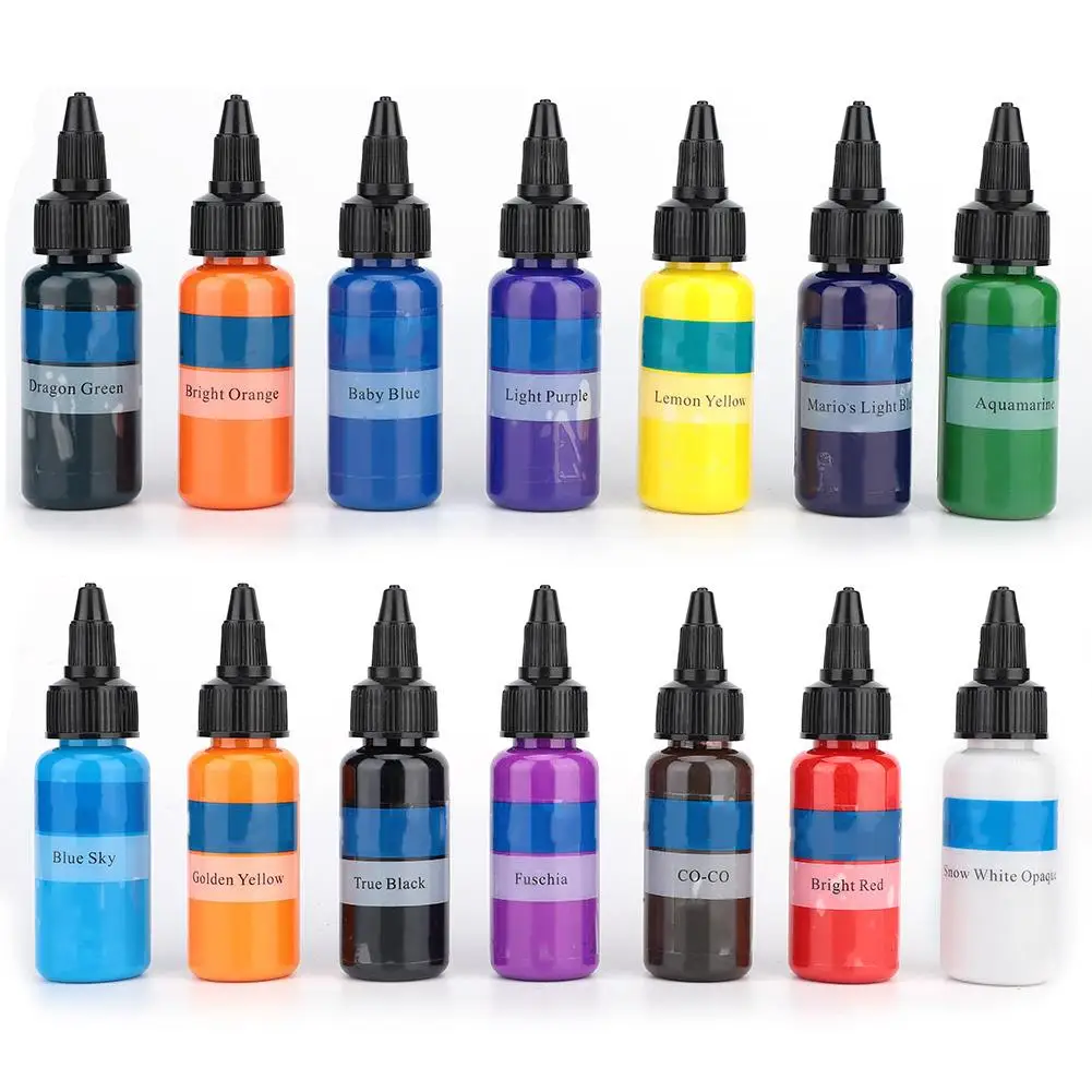 

14 pcs 30ML/bottle Tattoo Ink Set Body Paint Pigment Semi-permanent Makeup Inks Long Lasting Tattoo Pigment For Body