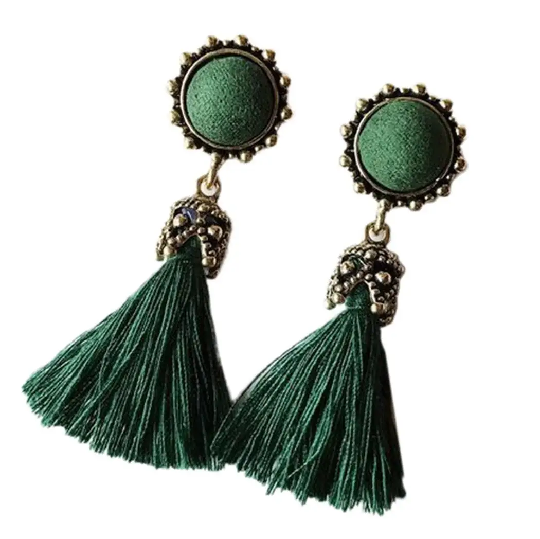 

Gray Pink Green Casual Drop Tassel 17 Black Women Vintage Plating Red Style Long Pireced Earrings Clip Pierced