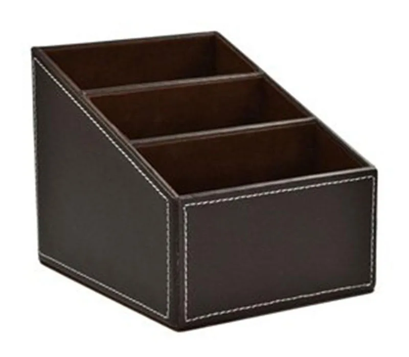 3 Cells Desktop Remote Control/TV Guide Organizer Box Makeup Cosmetic Storage PU Leather Holder Bins for Office | Дом и сад