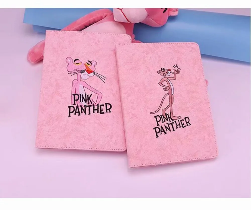 

Pink Panther Pattern Smart Stand Shell For Apple ipad pro 9.7 A1673 A1674 A1675 Embroidery PU Leather Cover +Stylus Pen+Film.