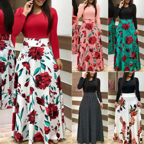

Hot New Fashion Women's Floral Long Sleeve Dress Party Long Dress Beach Sundress