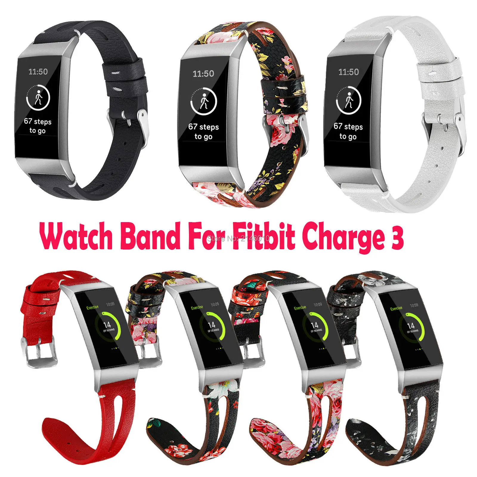 

Replacement Leather Bracelet Strap Wrist Band for Fitbit Charge 3 Fitness Activity Tracker Watch band