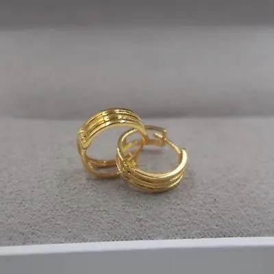 

Pure Au750 18K Yellow Gold Women Three Row Smooth Hoop Earrings 1.5-2g 12x3.5mm