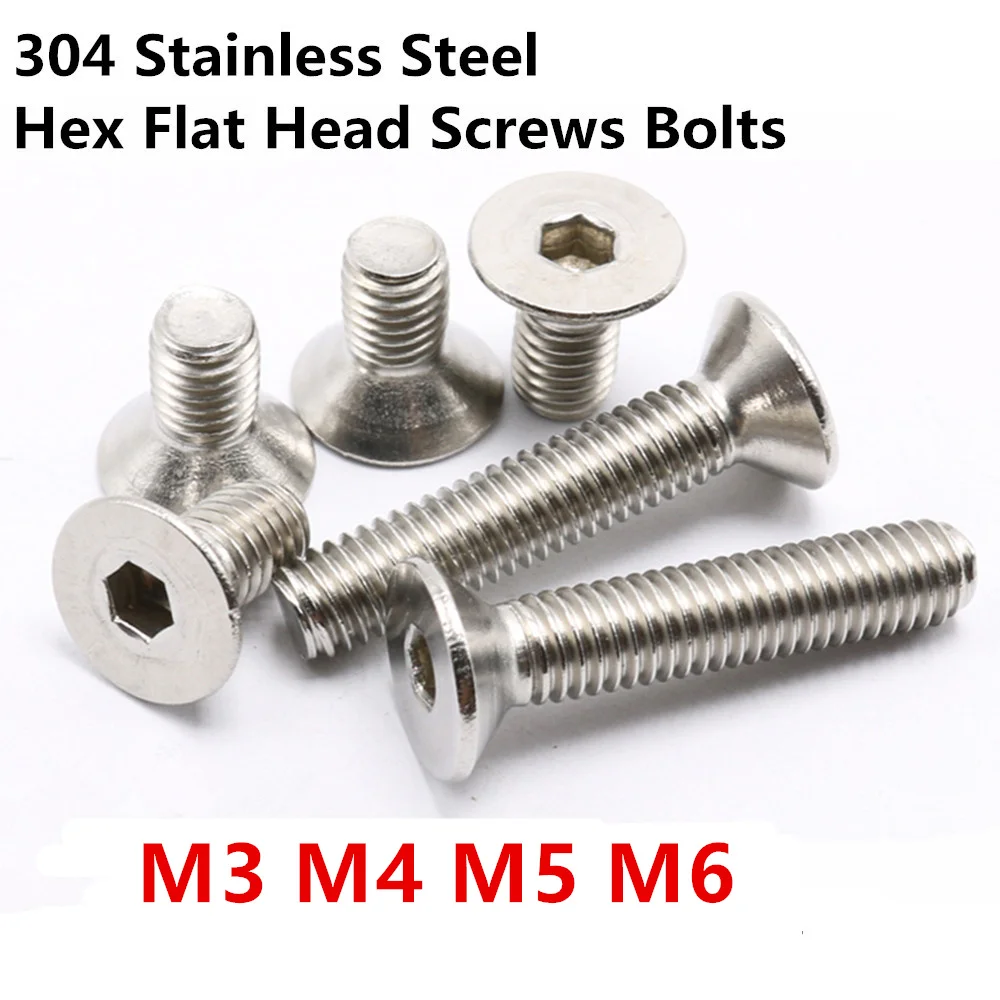 10Pcs M3 M4 M5 M6 mm flat head Alloy Steel Hex Socket Head Cap Screw