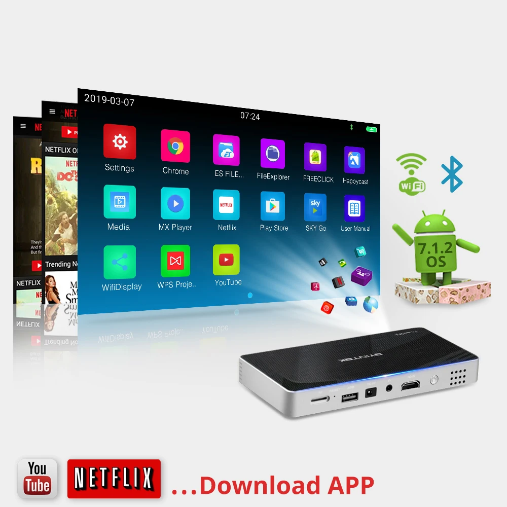 BYINTEK UFO P10 Android 7.1.2 OS Wifi мини HD светодиодный проектор для HD1080P MAX 4K Портативный Умный домашний кинотеатр Карманный для Iphone 11