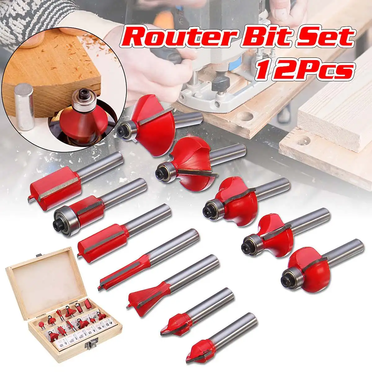 

12pcs/set Woodworking Milling Cutters 1/4'' Shank Carbide Router Bit For Wood Cutter Engraving Cutting Tools