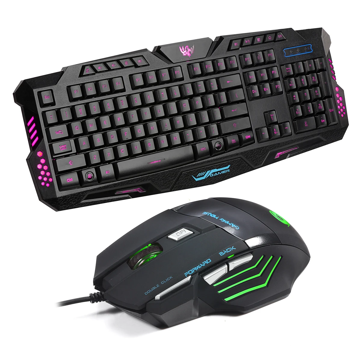 

J30 English Backlit Gaming Mouse Keyboard Set Three-Color Backlit Keyboard +Seven Key Colorful Glowing Gaming Mouse For PC Gamer