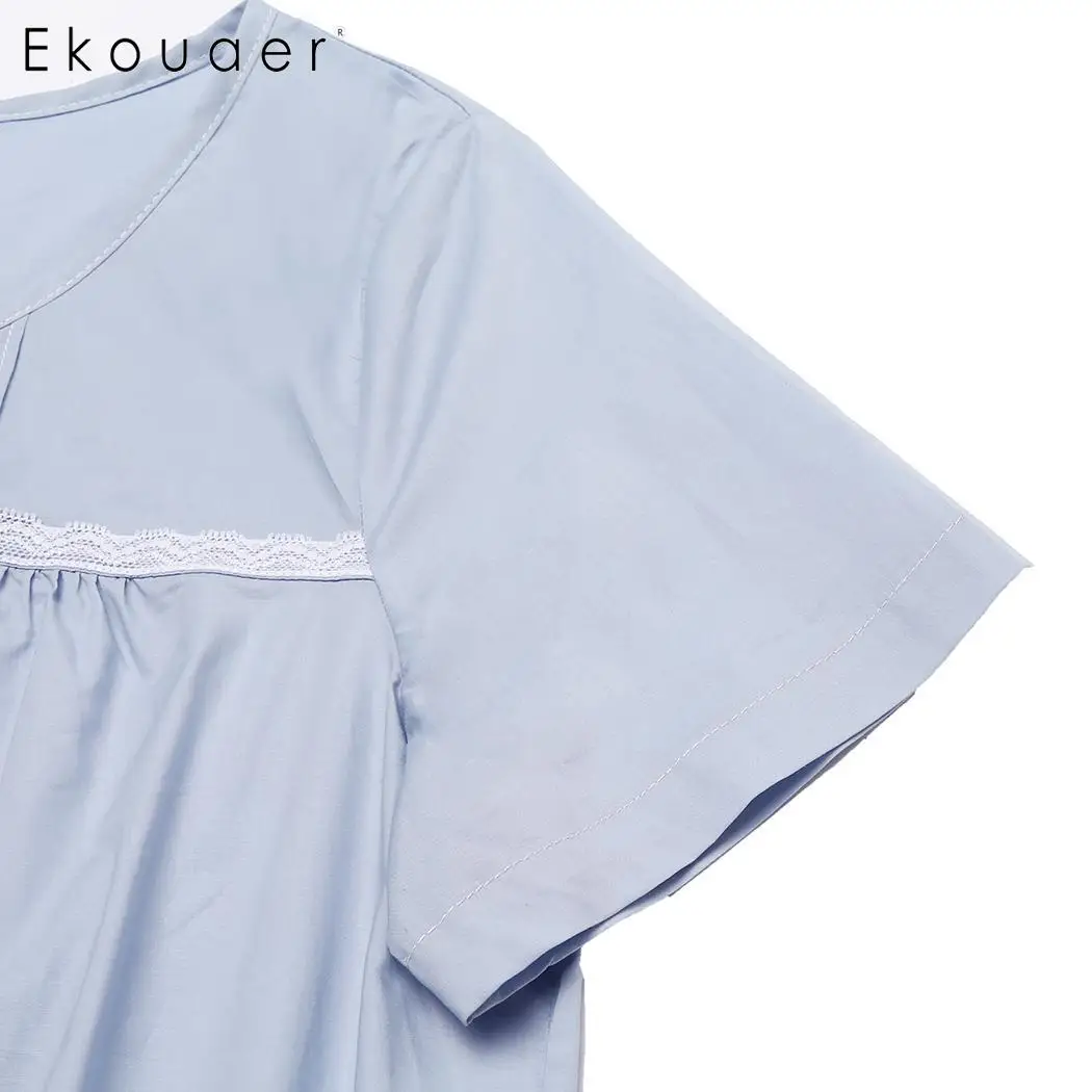 Женская ночная рубашка Ekouaer кружевная с круглым вырезом и коротким рукавом 100%