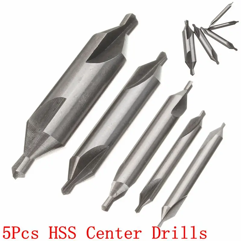 

5pcs HSS 1/1.5/2.5/3.15/5mm Combined Center Spotting Drill Angle Bit Set Tool Countersink Kit