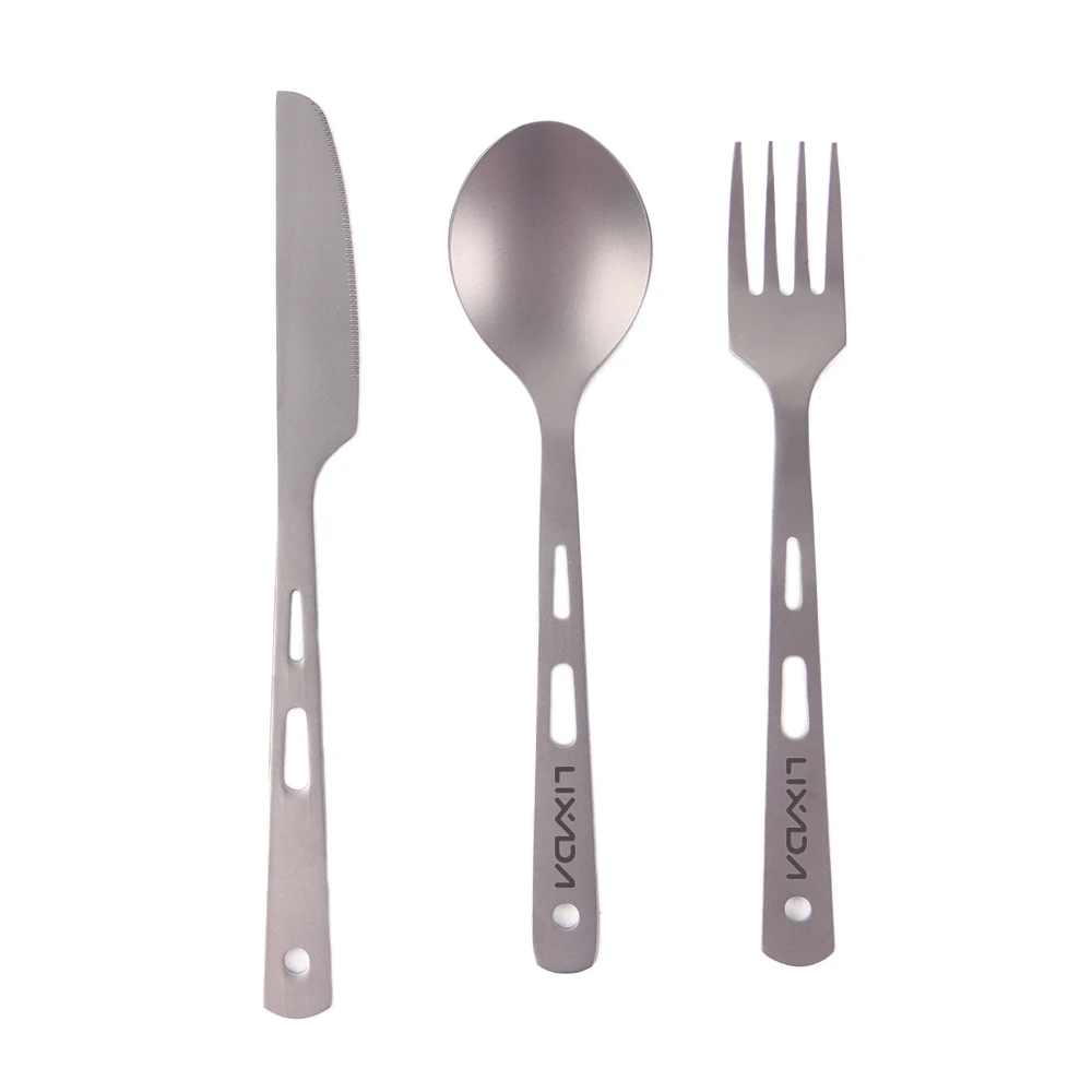 Lixada 3 Piece Cutlery Set Titanium Outdoor Camping Picnic Cutlery Milk