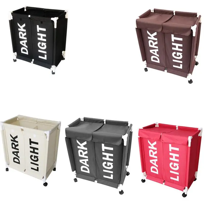 

Multi-Function Household Compartment Wheel Dirty Clothes Basket With 360 Degree Coved Oxford Cloth Rod Simple Dustproof Storage