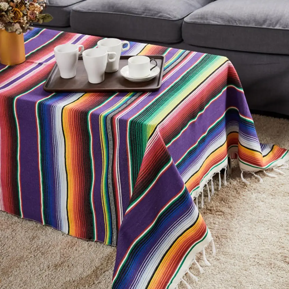 

Rainbow Beach Blanket Ethnic Style Cotton Hand Shawl Blanket Beach Towel Tablecloth Multi-functional Party Tablecloth Bed Cover