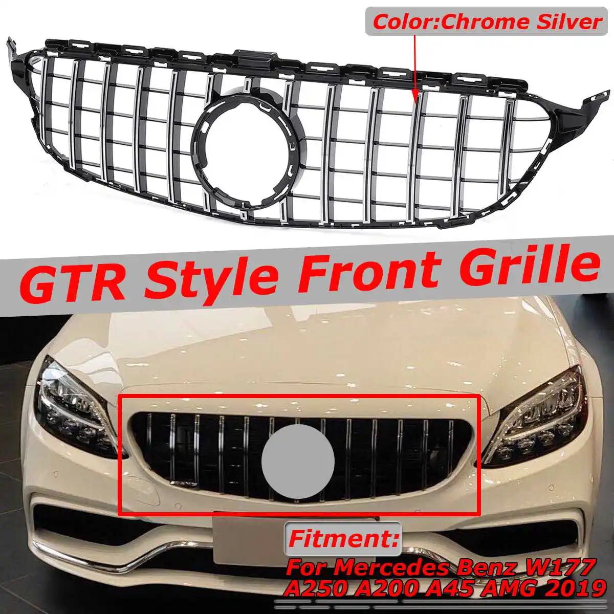 

High Quality W205 GTR GT R Style Car Front Grill Grille For Mercedes For Benz W205 C200 C300 C250 2019+ Without Emblem