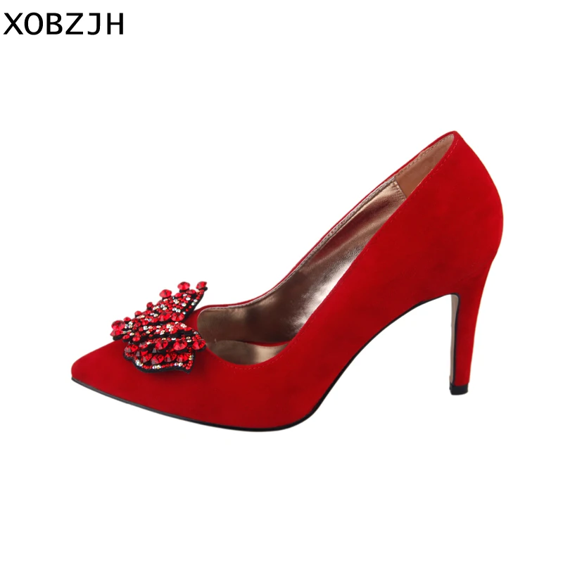 

High Heels Women Pumps 2019 Summer Sexy Ladies Luxury Wedding Party Shoes Red Rhinestone Flower Pointed Toe Shoes Plus Size Us11