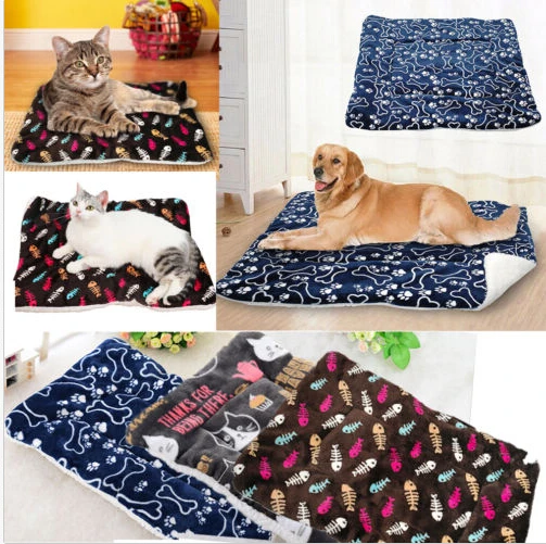 Cute Large Pet Dog Cat Bed Mats Bone Print Soft Warm Mattress Mat Blanket Cushion High Quality House Pet Winter Spring Mats