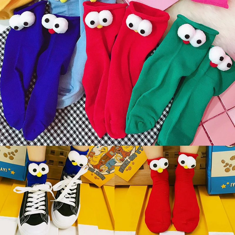 

LNRRABC 1 Pair Creative Big Eyes Cartoon Socks High Quality Clothing Accessory 3D Design Cotton Girls Women Personality Cute