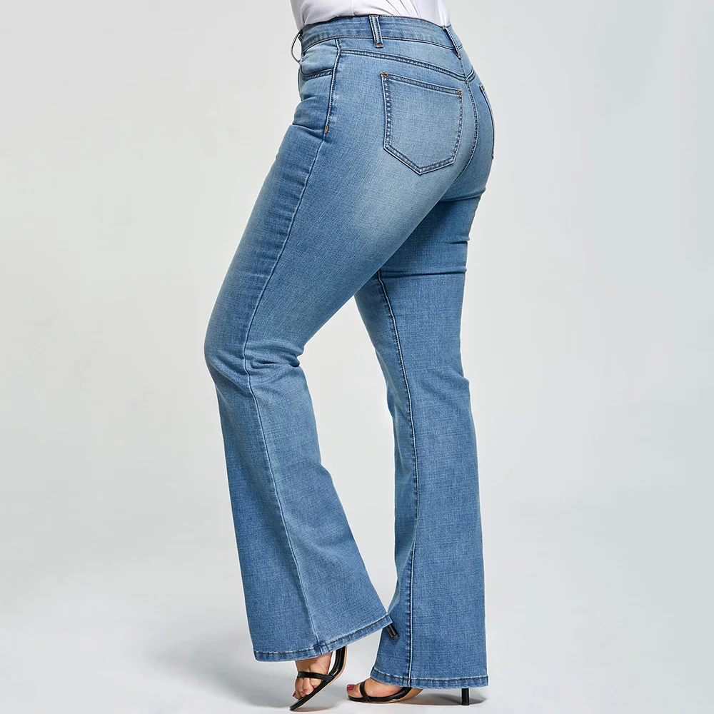 

Wipalo Plus Size Five Pockets Flare Jeans Fashion Women Pans Casual Solid Midi Waist Denim Pants 2019 Trousers Big Size Bottoms