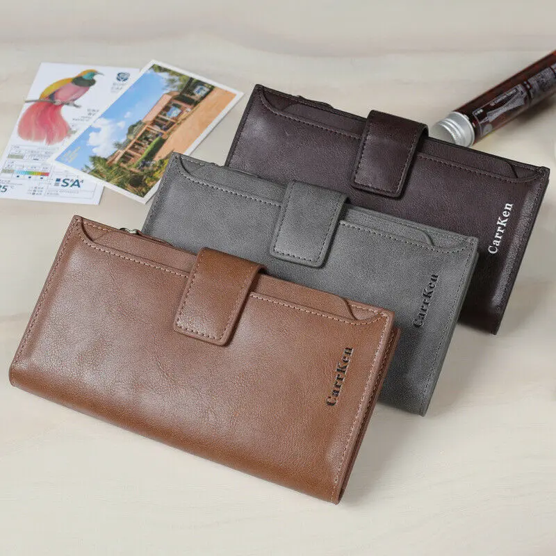 

Fashion Men's PU Leather Credit Card Holder Wallet ID Cash Coin Long Purse Money Holder Clutch Wallets Brown Pink Gray Blue
