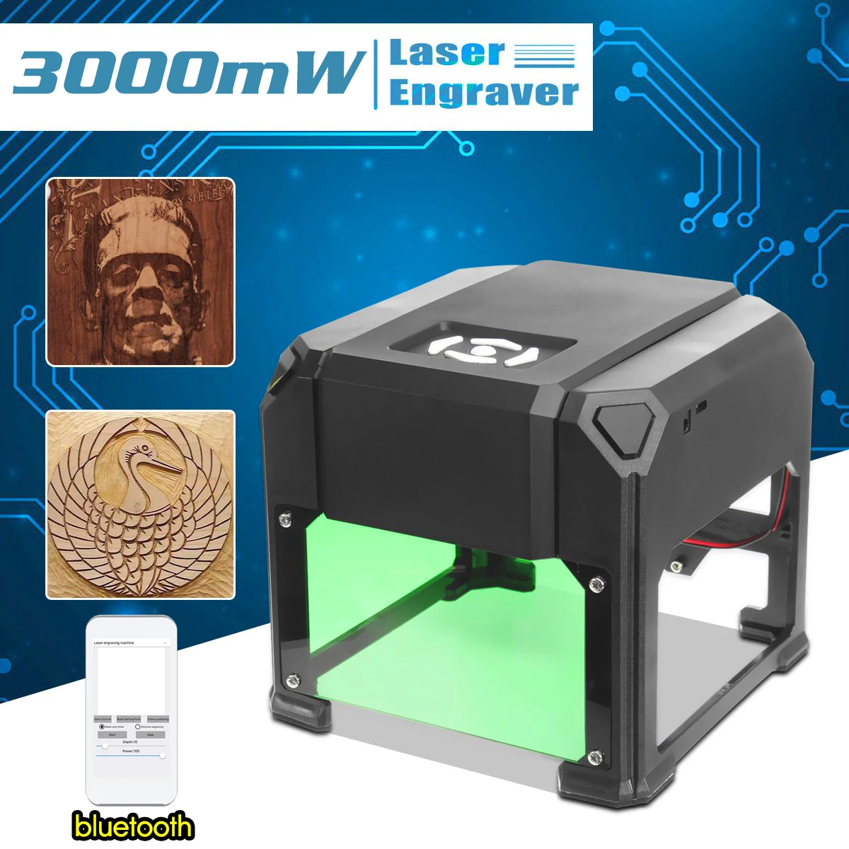 

New Upgrade bluetooth 3000MW Compact Desktop Laser Engraving Machine DIY Logo Mark Printer Cutter CNC Laser Carving Machine