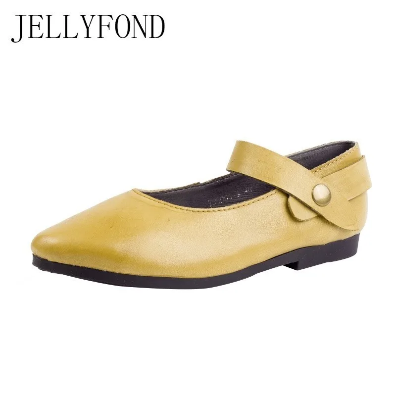 

Cow Genuine Leather Ballet Flats Women Point Toe Buckle Strap Soft Loafers 2019 Vintage Designer Driving Shoes Woman Moccasins