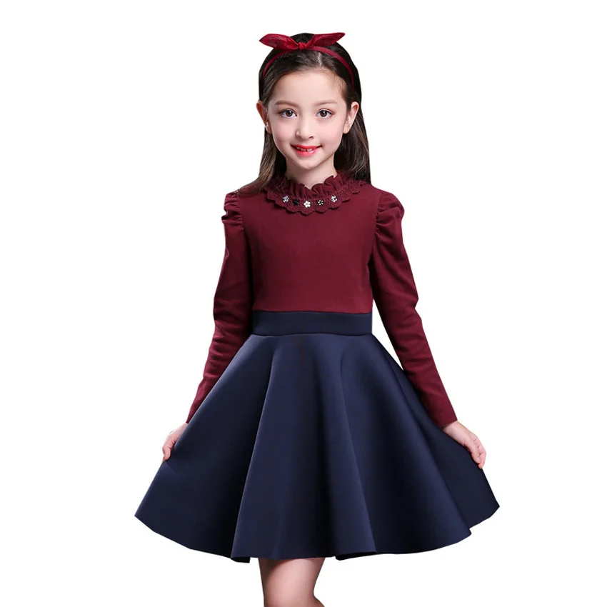 

Elegant kid clothes girl dress velvet lining autumn winter kids long sleeve warm clothes for teenage princess