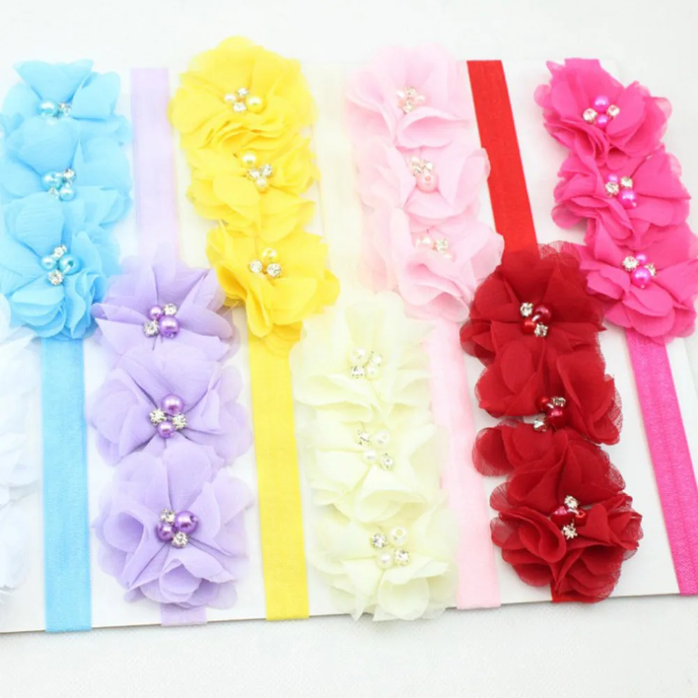

2018 New Fashion Cute Girl Three Rose Flower Yellow Hot Sale Sweet Pearl Rhinestone Headband Headwear Hair Children Accessories