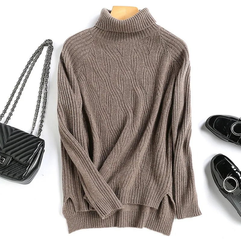 

High Quality Autumn Winter Women Cashmere Wool Turtleneck Sweater Pullovers Warm Soft Loose Casual Vintage Fashion Wild Solid